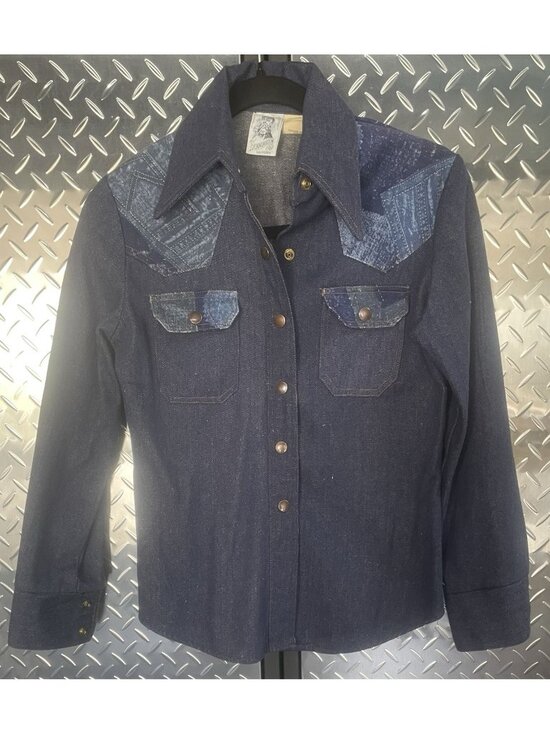 Kennington Tops - Vintage 70s Kennington California Women's Western Patchwork Shirt Size 7